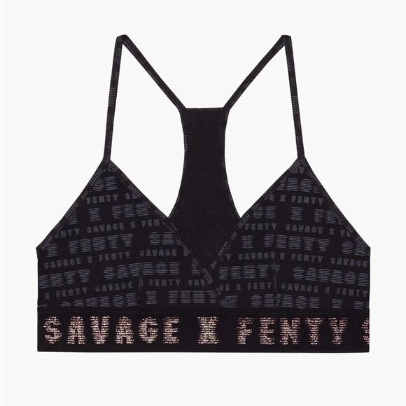 NEW SAVAGE X FENTY Black Grey Metallic Forever Savage Logo Bralette Bra Top XS - Picture 1 of 10